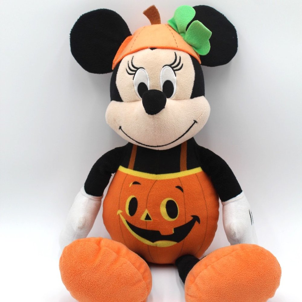 Minnie Mouse Dressed As A Pumpkin Halloween Plush Stuffed Toy Sitting Disney 18”
